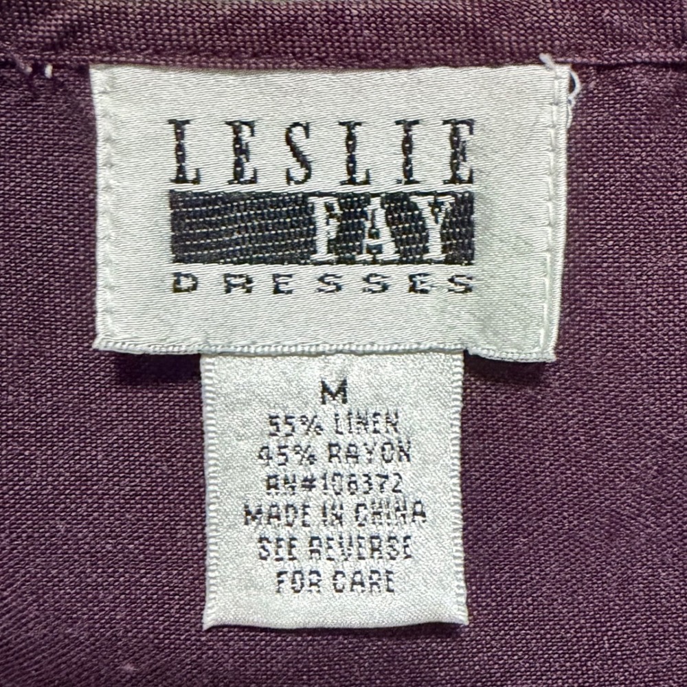 VTG Late 90s Leslie Fay Linen Blend Dress Size M Deep Plum Y2K Shift Career Chic - Picture 4 of 7